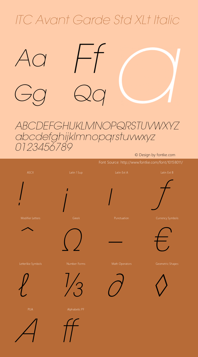 ITC Avant Garde Std XLt Italic Version 1.000;PS 001.000;hotconv 1.0.38图片样张