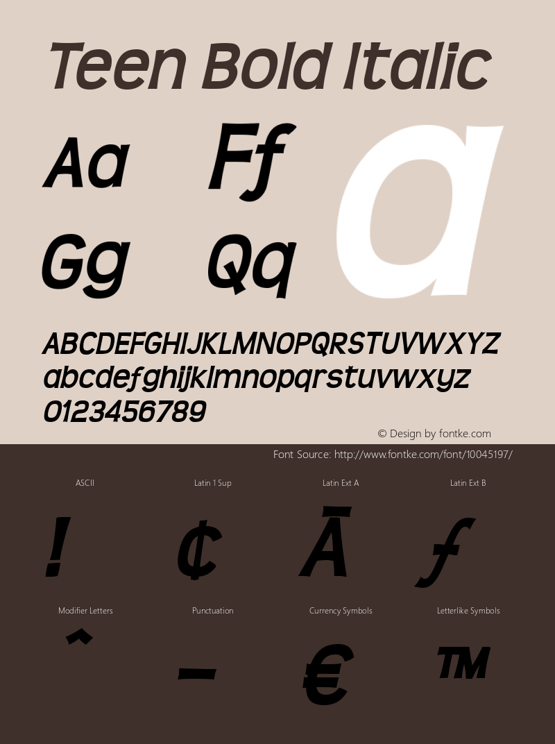 Teen Bold Italic Version 1.1; 2000图片样张