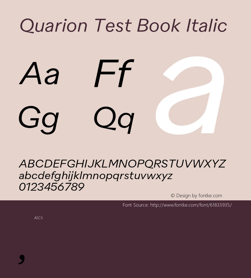 Quarion Test Book Italic Version 1.002;PS 001.002;hotconv 1.0.88;makeotf.lib2.5.64775图片样张