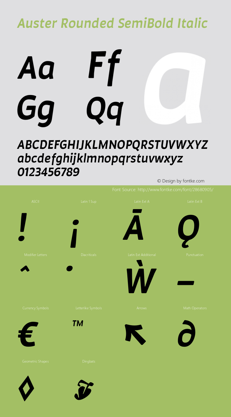 Auster Rounded SemiBold Italic Version 1.000;PS 001.000;hotconv 1.0.88;makeotf.lib2.5.64775图片样张