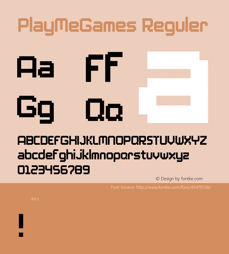 PlayMeGames Reguler Version 1.00;November 29, 2019;FontCreator 12.0.0.2545 64-bit图片样张