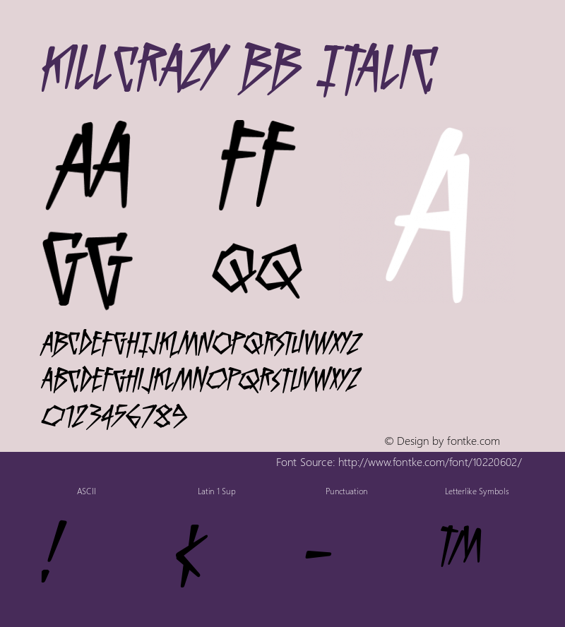 KillCrazy BB Italic Version 1.000图片样张