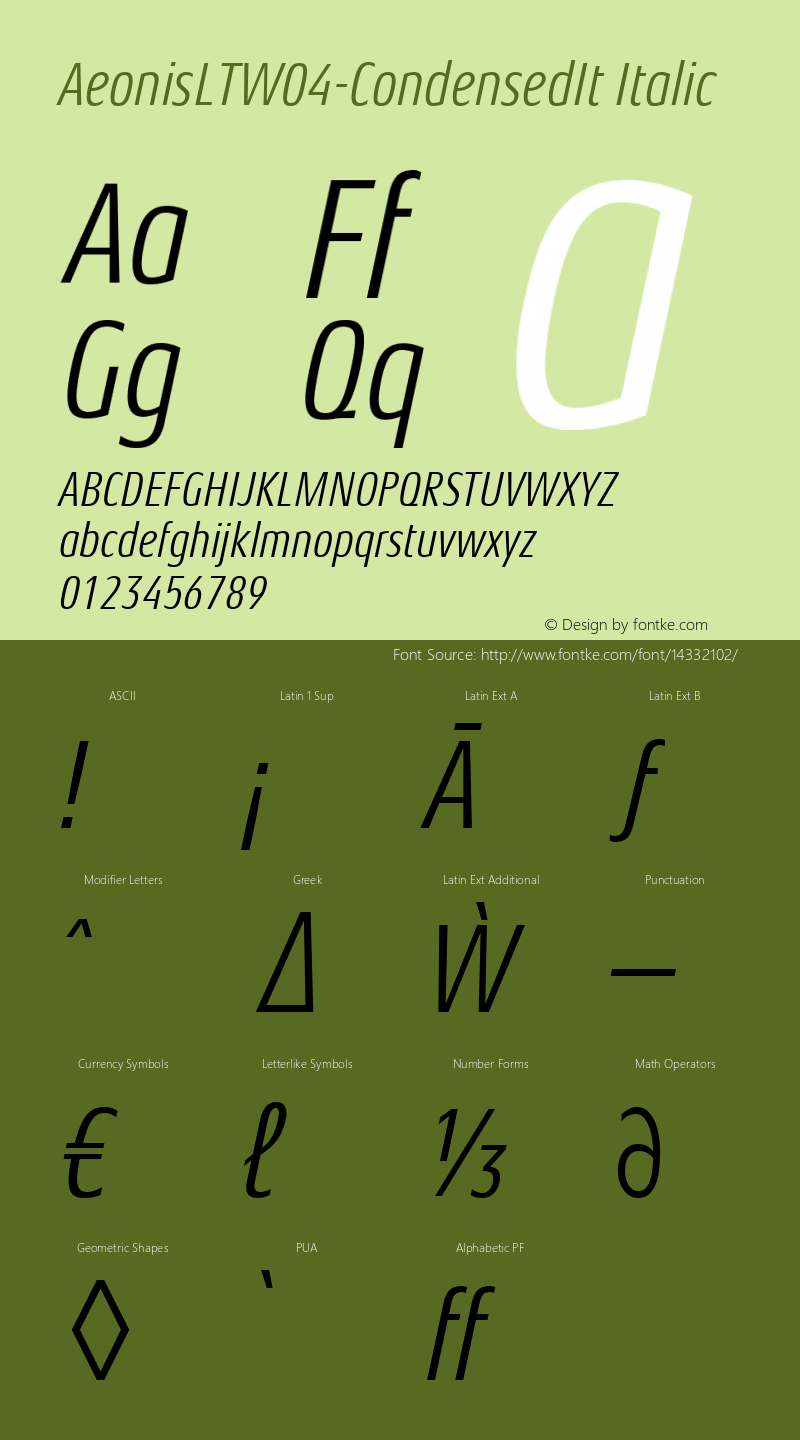 AeonisLTW04-CondensedIt Italic Version 1.100图片样张