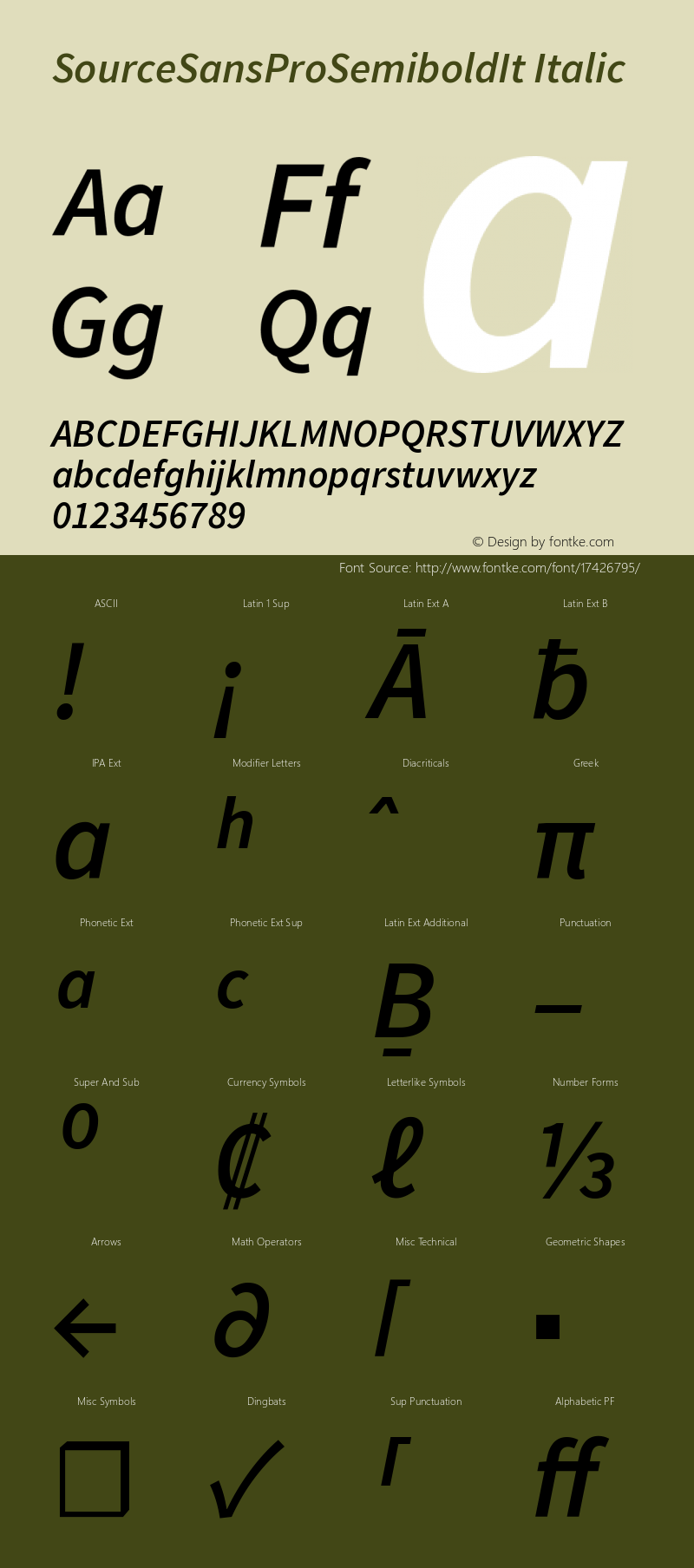 SourceSansProSemiboldIt Italic Version 1.038;PS 1.000;hotconv 1.0.70;makeotf.lib2.5.5900图片样张