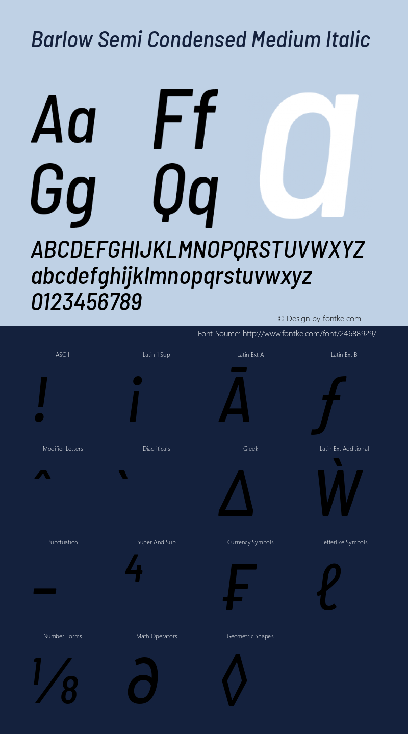Barlow Semi Condensed Medium Italic Version 1.204图片样张