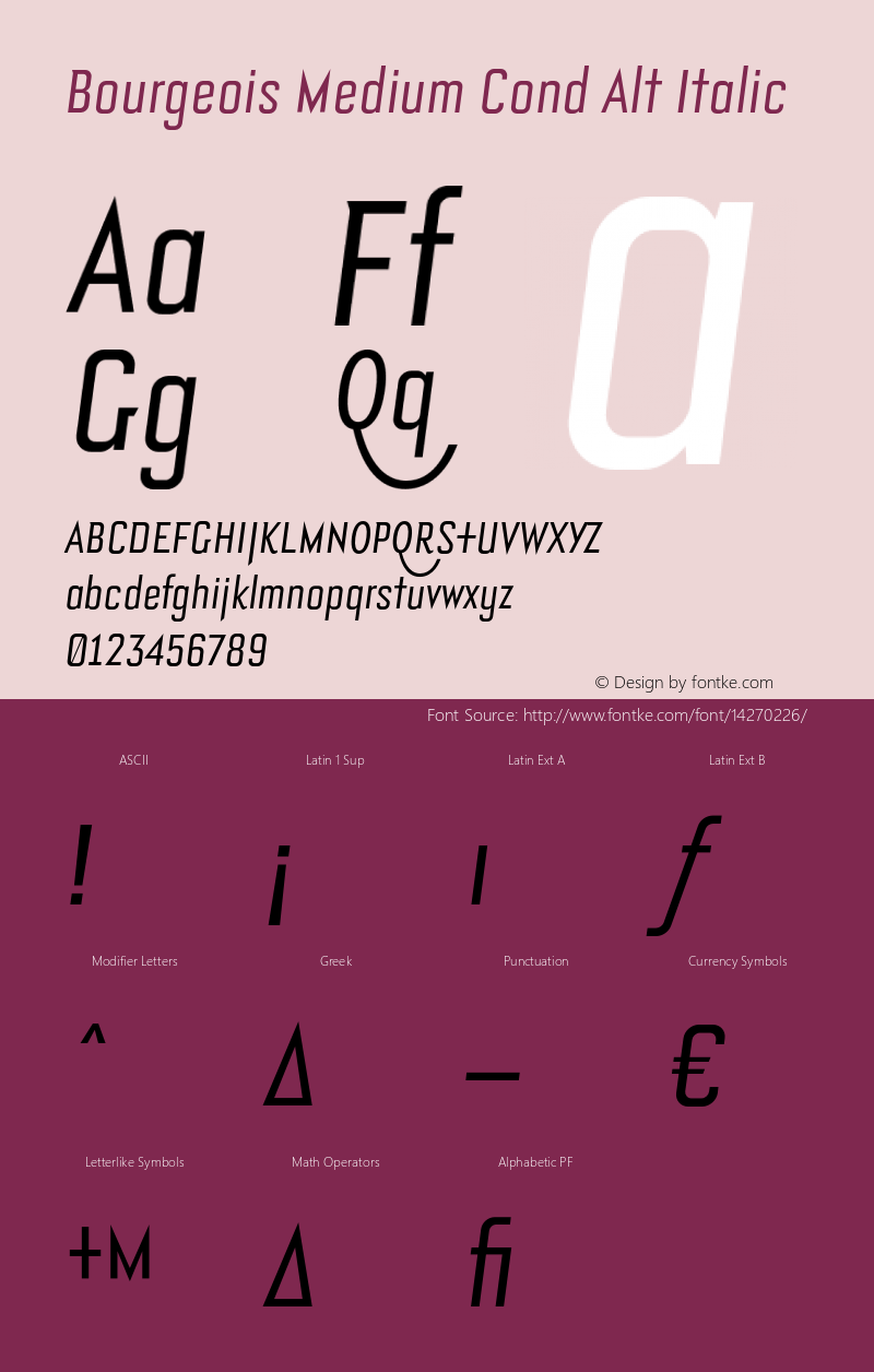 Bourgeois Medium Cond Alt Italic Version 1.000;PS 1.000图片样张