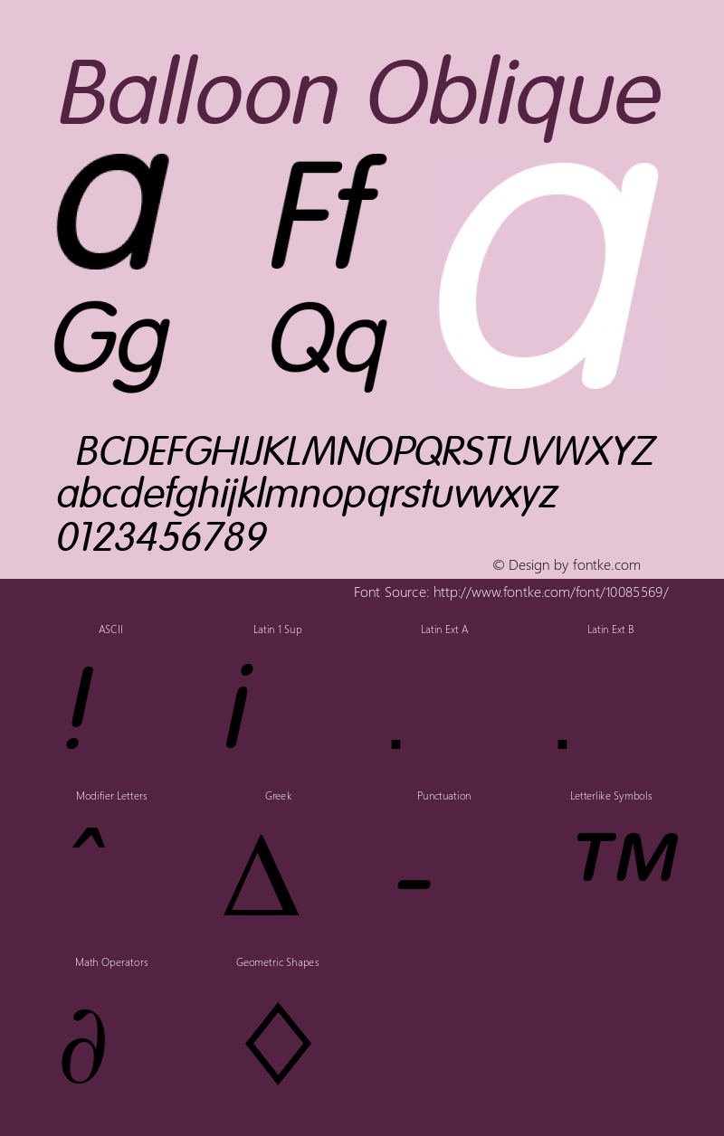 Balloon Oblique Font Version 2.6; Converter Version 1.10图片样张