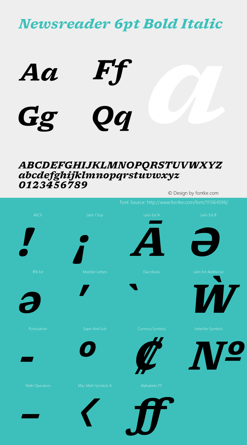 Newsreader 6pt Bold Italic Version 1.003图片样张