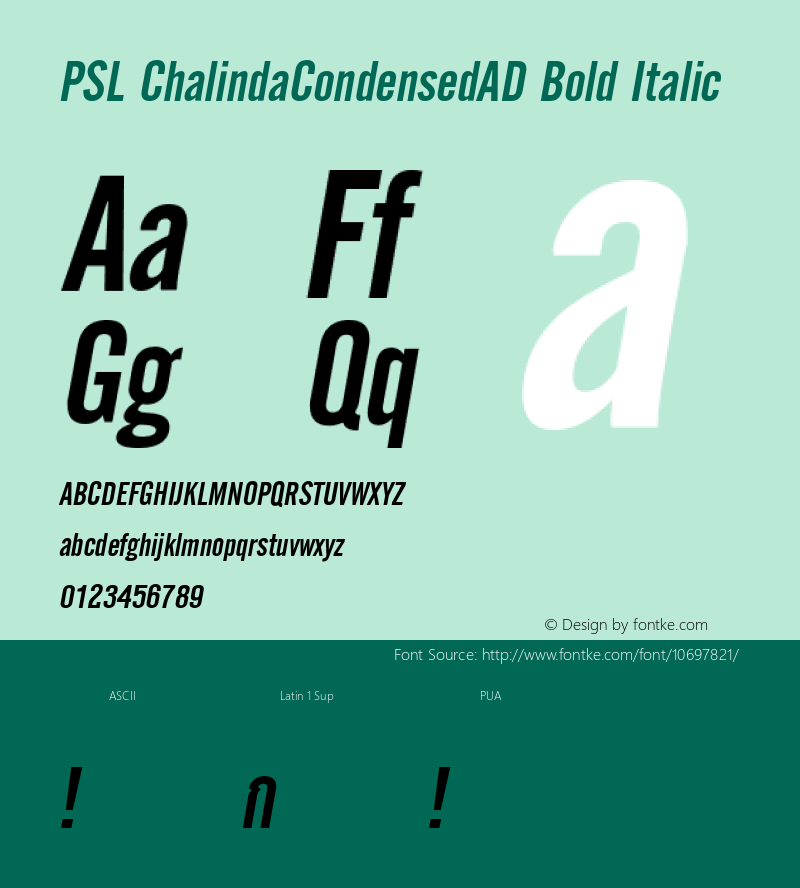 PSL ChalindaCondensedAD Bold Italic Series 3, Version 1.5, release September 2002.图片样张