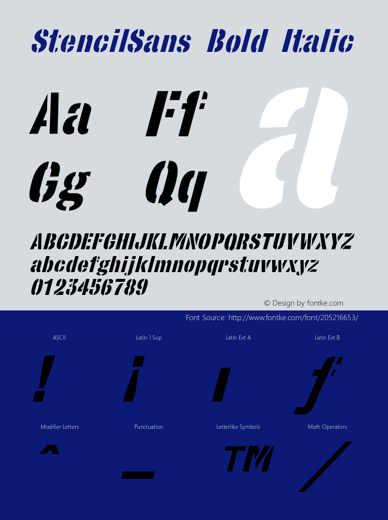 StencilSans Bold Italic Altsys Fontographer 3.5  7/17/96图片样张