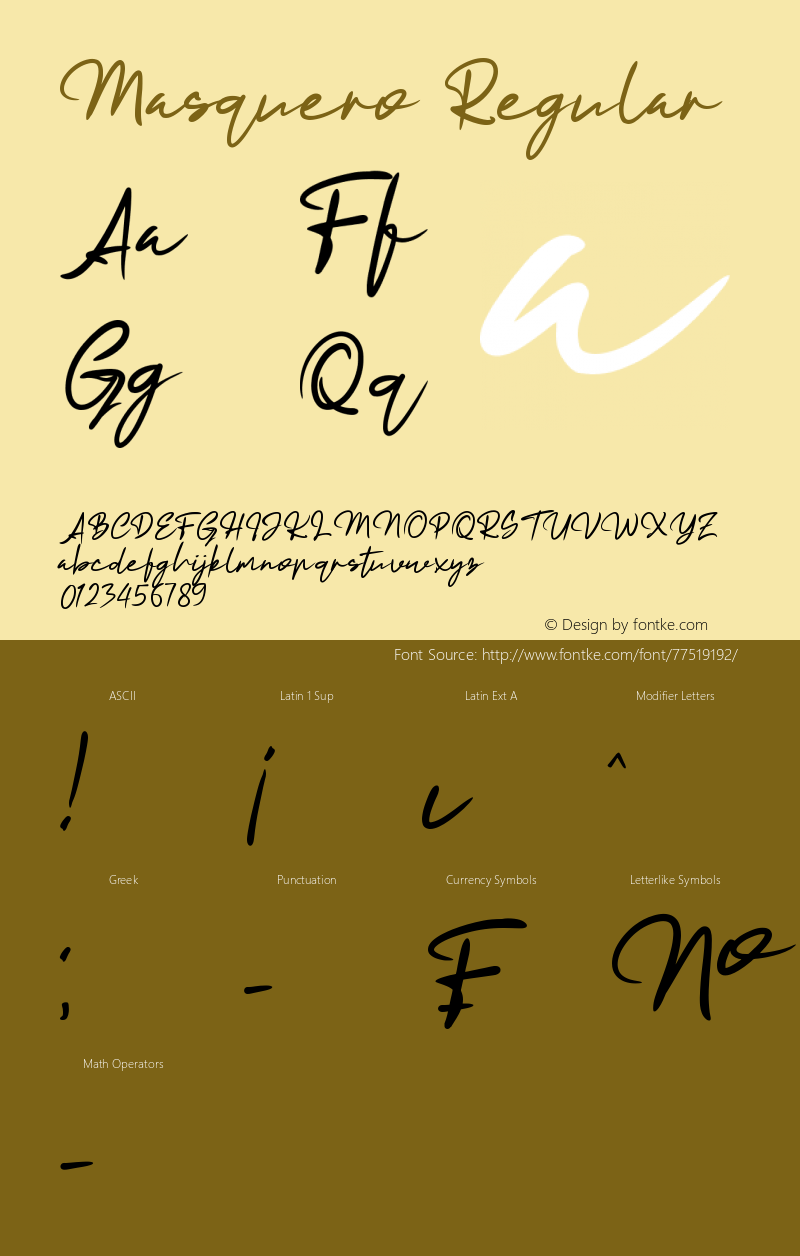 Masquero Version 1.00;September 7, 2020;FontCreator 12.0.0.2545 64-bit图片样张