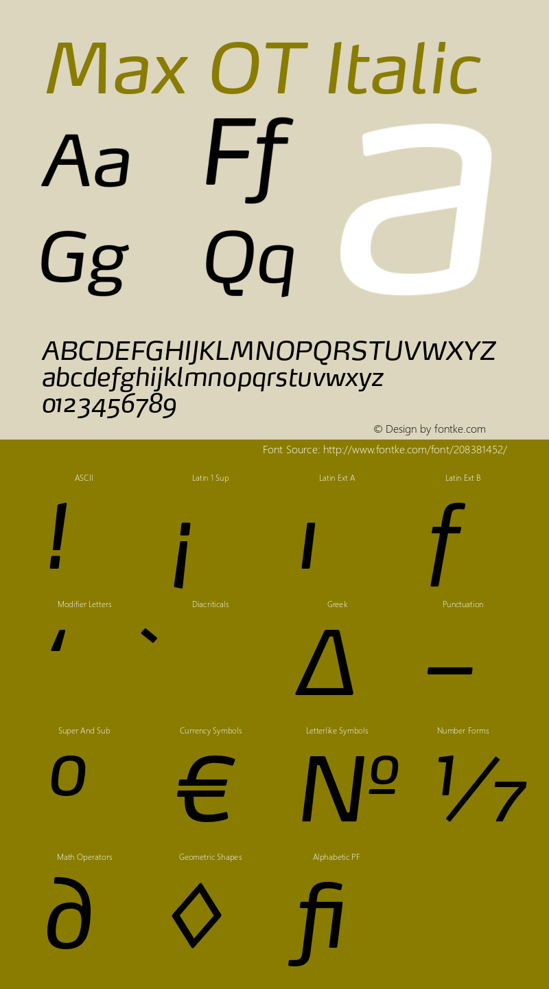 MaxOT-Italic Version 7.504; 2005; Build 1026图片样张