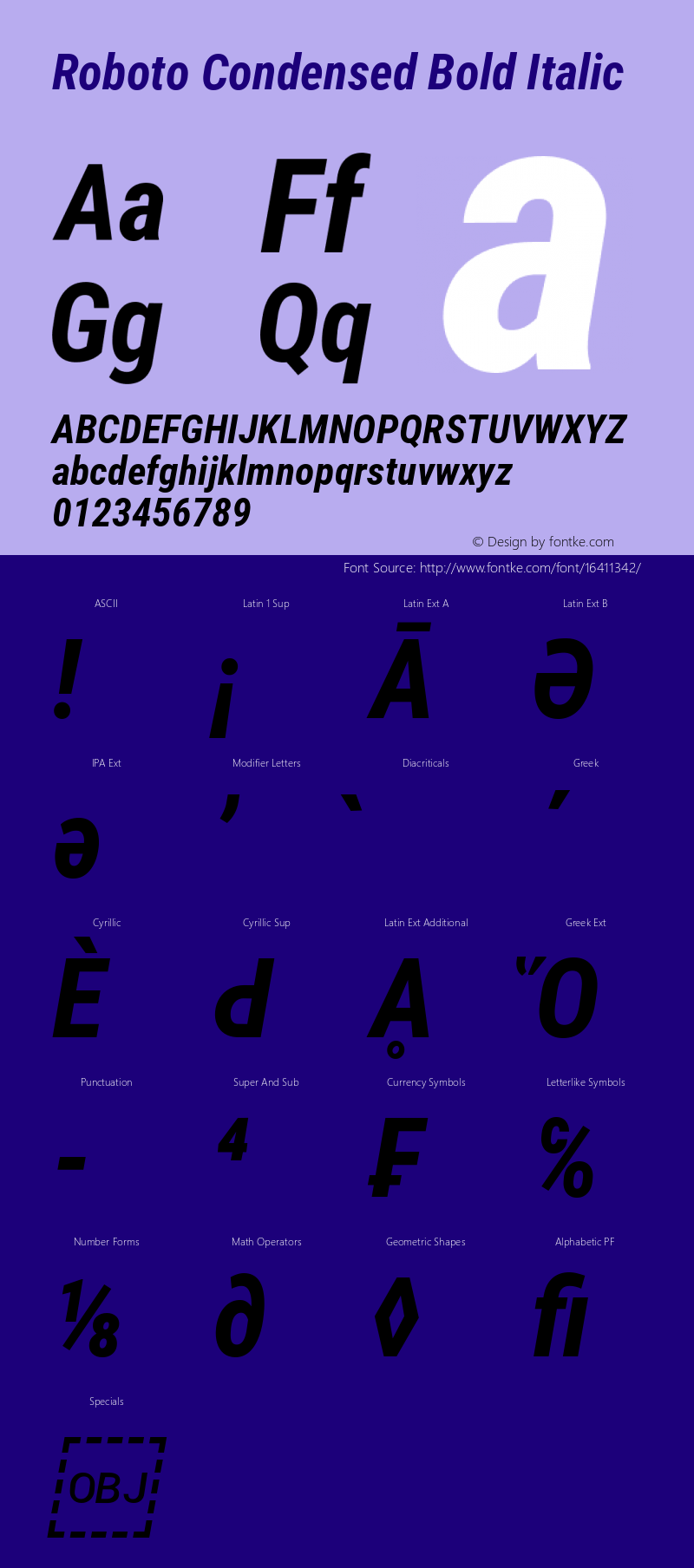 Roboto Condensed Bold Italic Version 2.001240; 2014图片样张