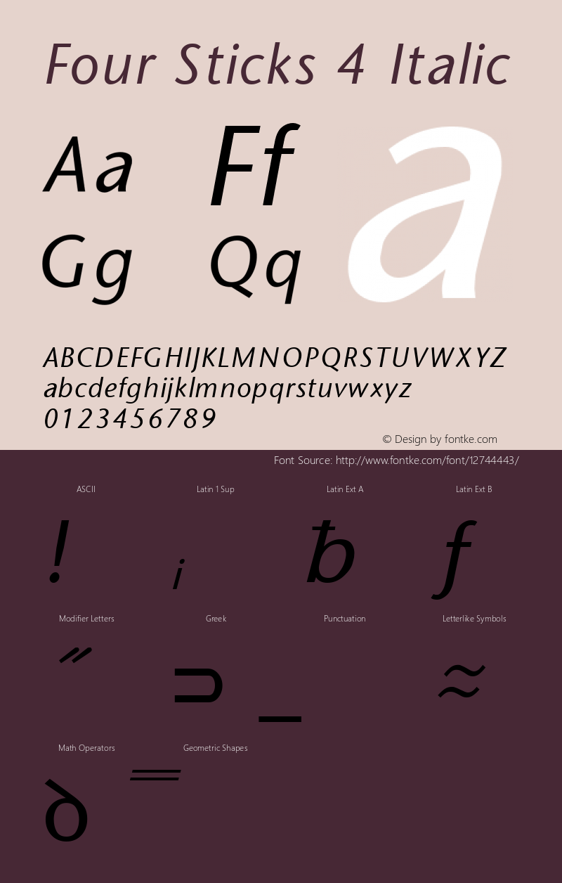 Four Sticks 4 Italic Altsys Fontographer 3.5  3/16/92图片样张