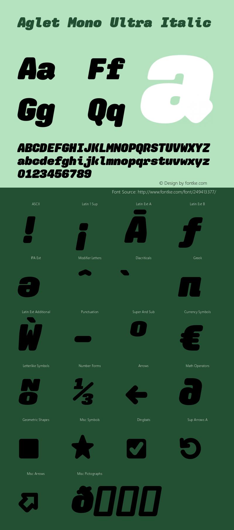 Aglet Mono Ultra Italic Version 1.001;hotconv 1.0.116;makeotfexe 2.5.65601图片样张