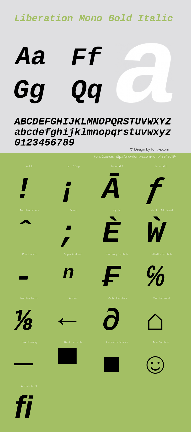 Liberation Mono Bold Italic Version 1.07图片样张