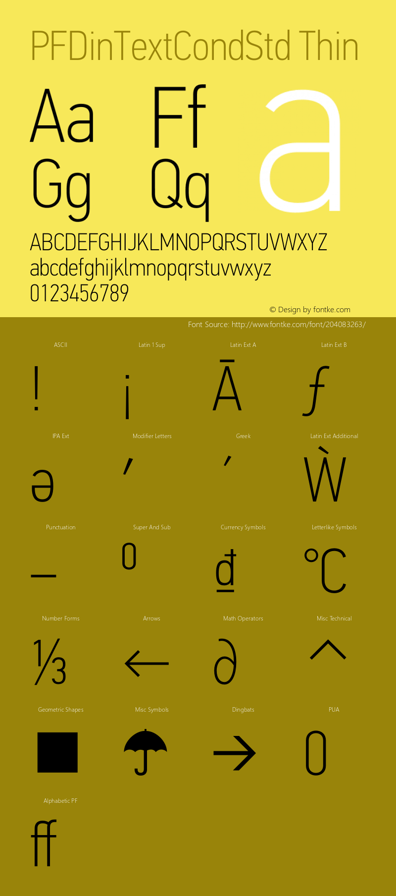 PFDinTextCondStd Thin Version 2.00;February 15, 2019;FontCreator 11.5.0.2422 32-bit图片样张