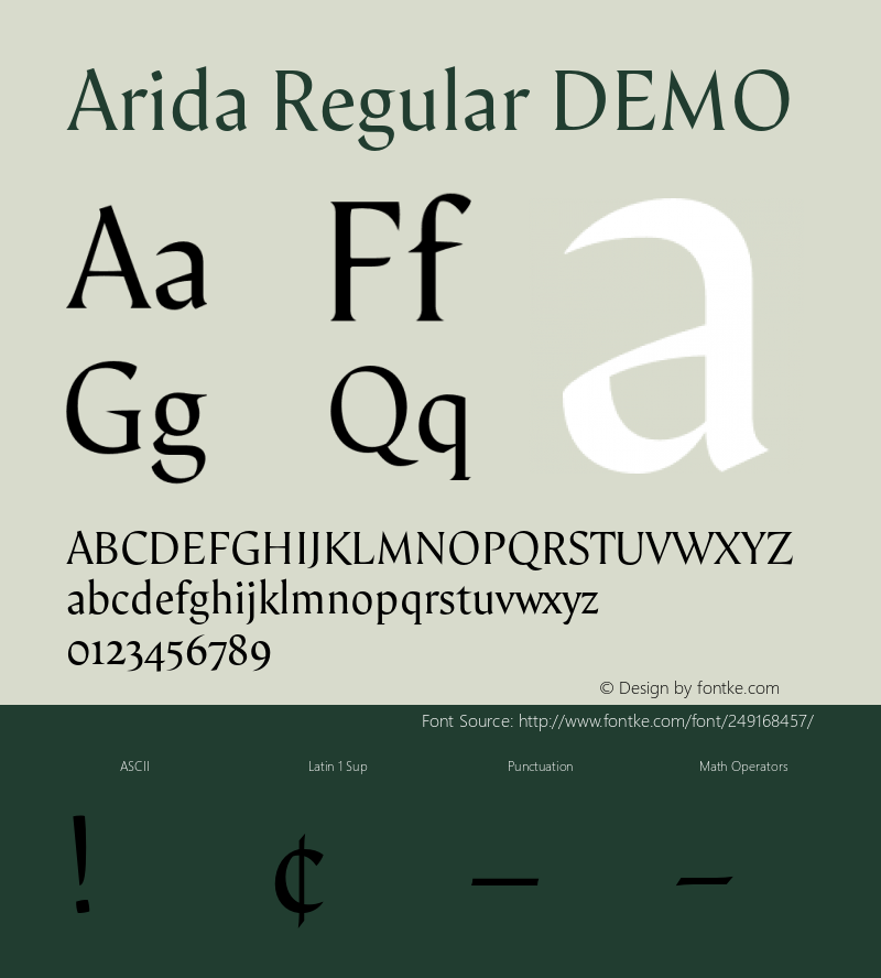 Arida Regular DEMO Version 15.000;hotconv 1.0.109;makeotfexe 2.5.65596图片样张