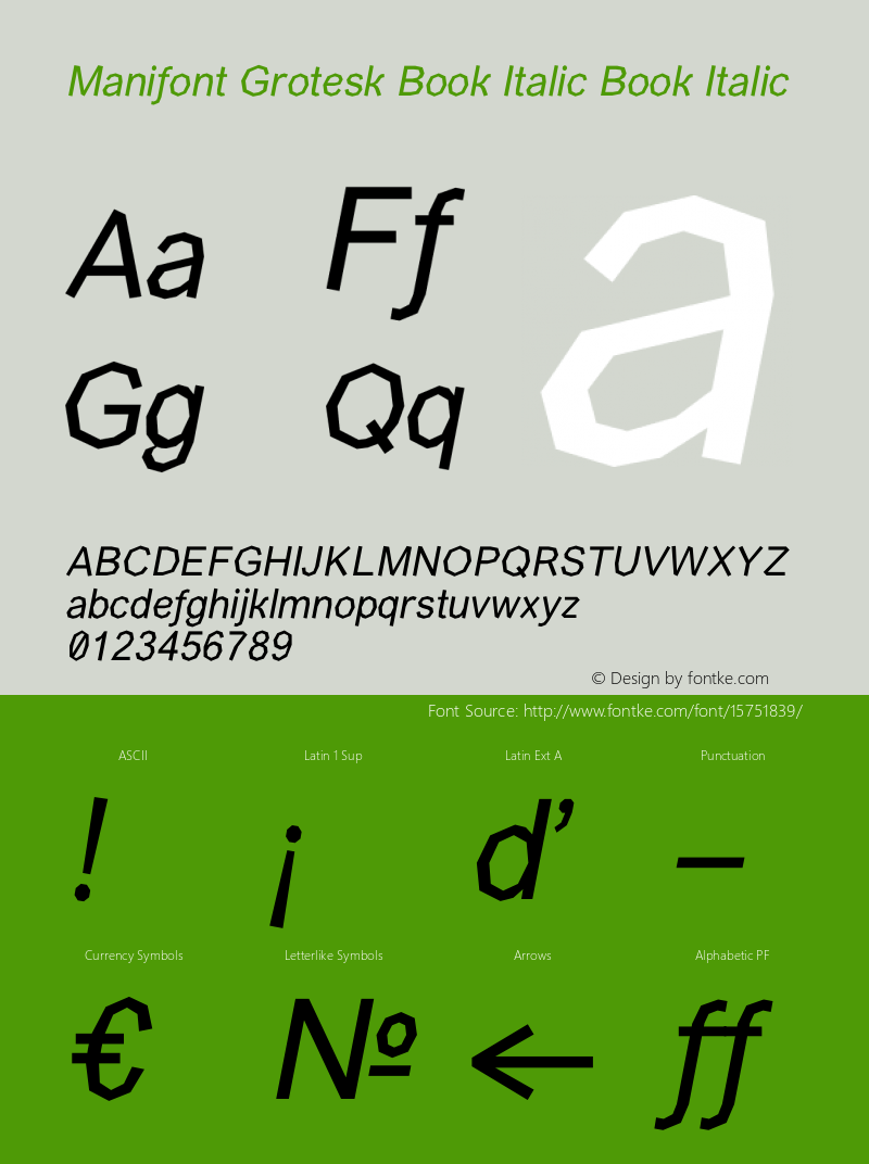 Manifont Grotesk Book Italic Book Italic Version 001.001 图片样张