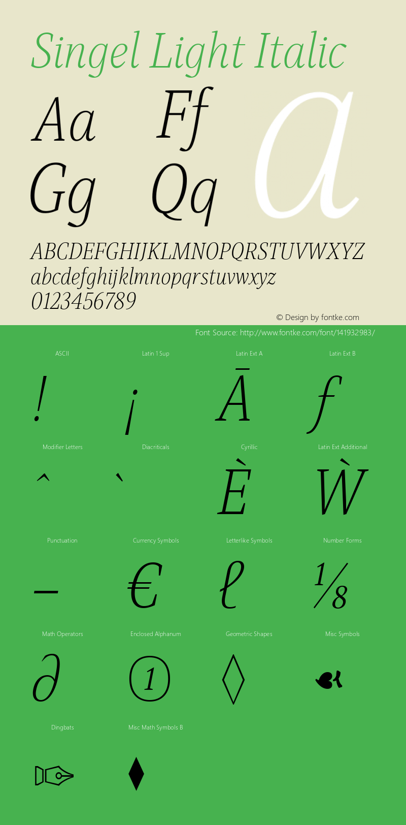 Singel Light Italic Version 1.000; ttfautohint (v1.8)图片样张