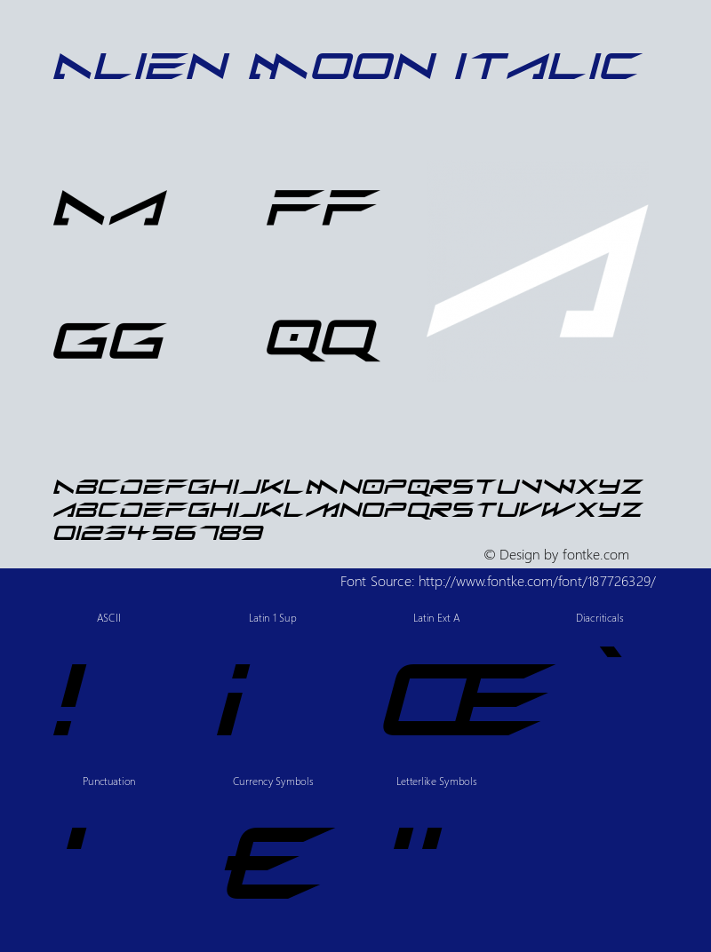 Alien Moon Italic Version 1.00;November 12, 2021;FontCreator 12.0.0.2567 64-bit图片样张