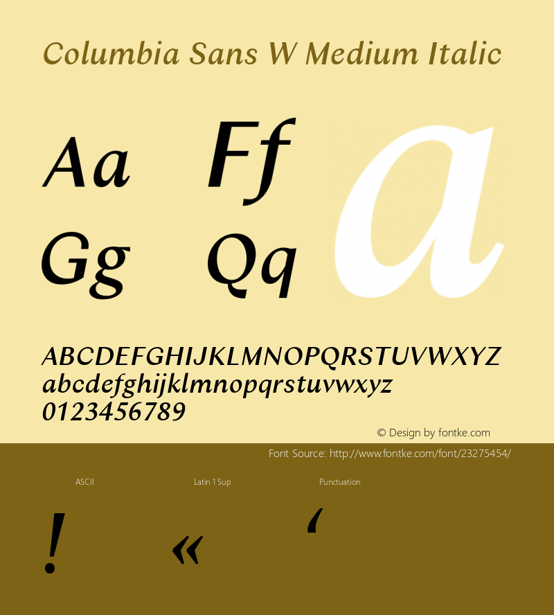 Columbia Sans W Medium Bold Italic Version 1.001;PS 1.1;hotconv 1.0.88;makeotf.lib2.5.647800; ttfautohint (v1.3.34-f4db)图片样张
