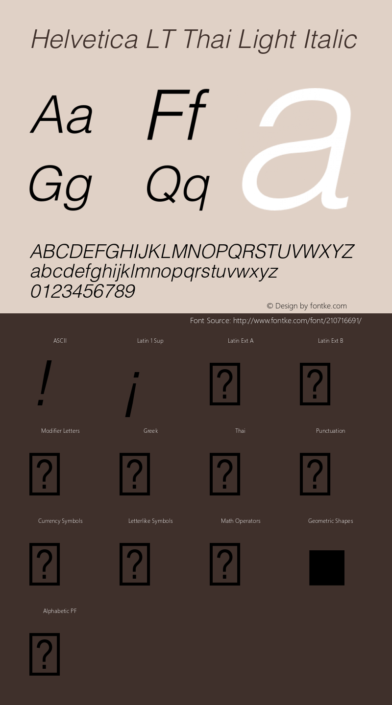 Helvetica LT Thai LightItalic Version 1.10图片样张