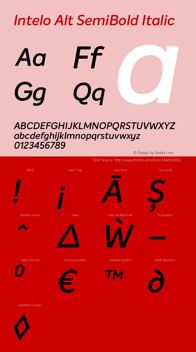 Intelo Alt SemiBold Italic Version 1.000;PS 001.000;hotconv 1.0.88;makeotf.lib2.5.64775图片样张