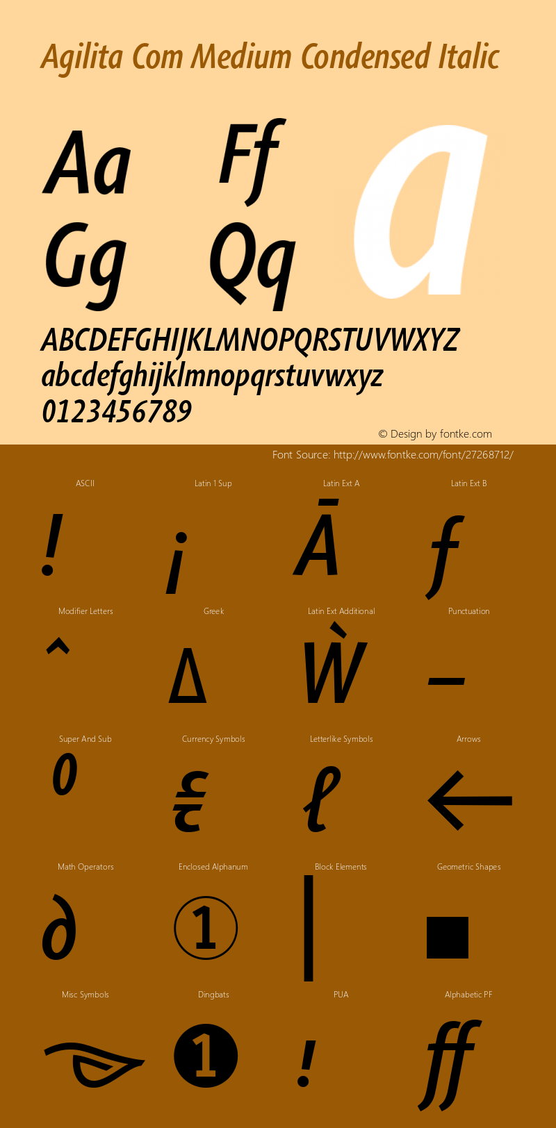 Agilita Com Medium Condensed Italic Version 1.02图片样张