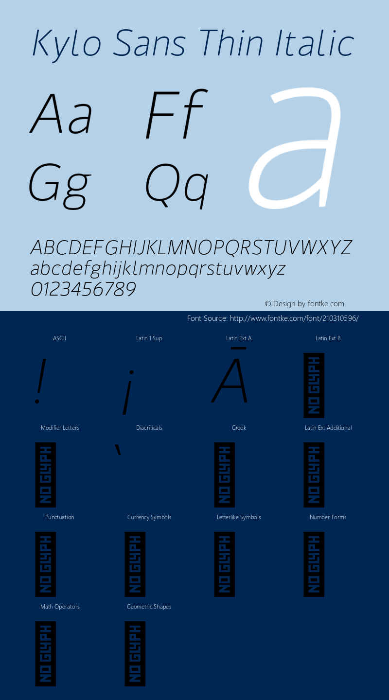 KyloSans-ThinItalic Version 1.000;PS 001.000;hotconv 1.0.88;makeotf.lib2.5.64775图片样张