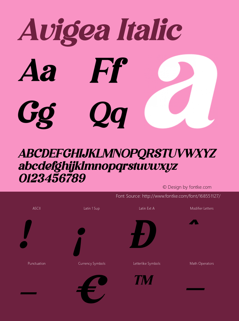 Avigea Italic Version 1.00;July 4, 2021;FontCreator 13.0.0.2683 64-bit图片样张