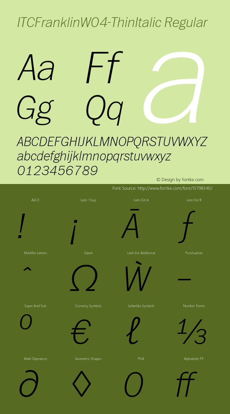 ITCFranklinW04-ThinItalic Regular Version 1.1图片样张