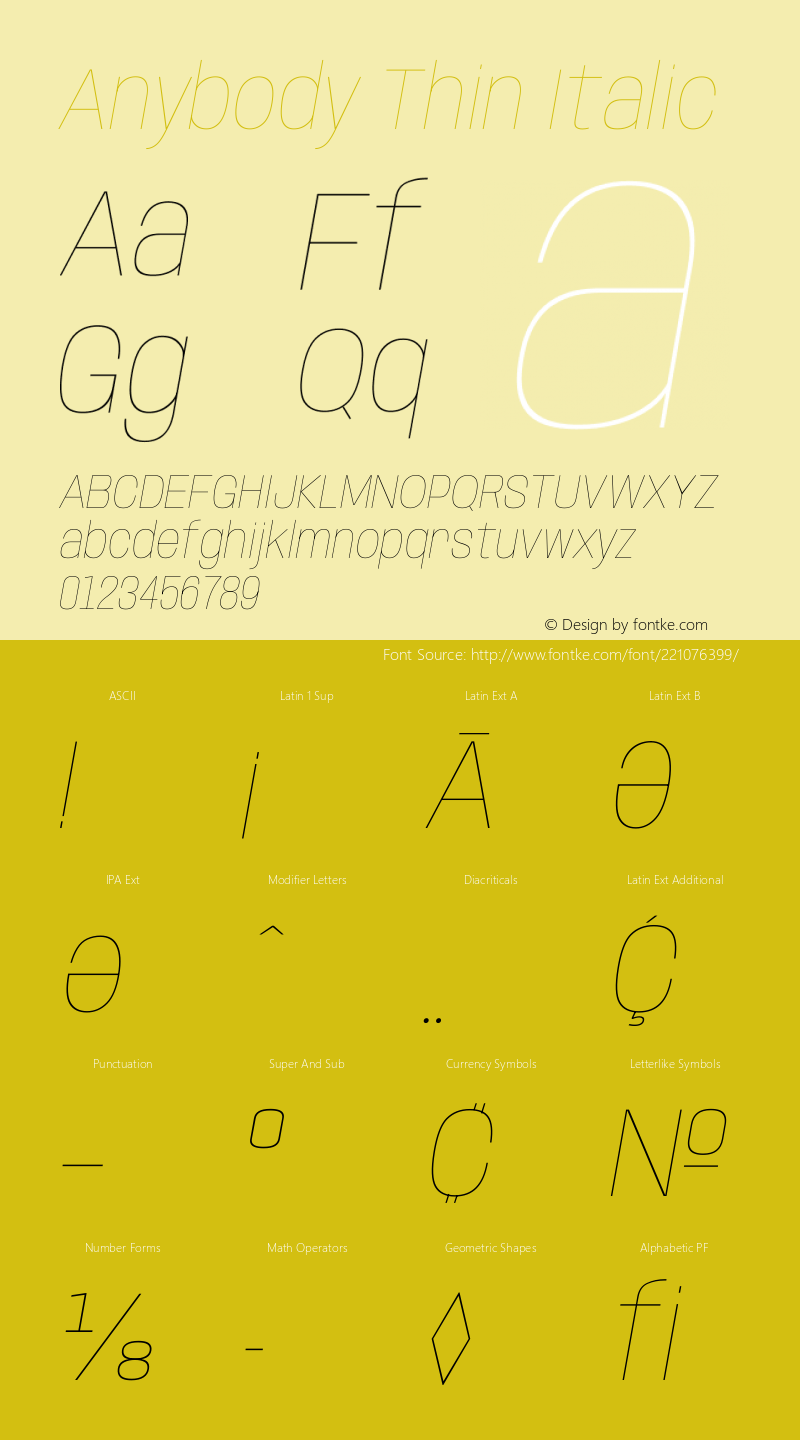 Anybody Thin Italic Version 1.111图片样张