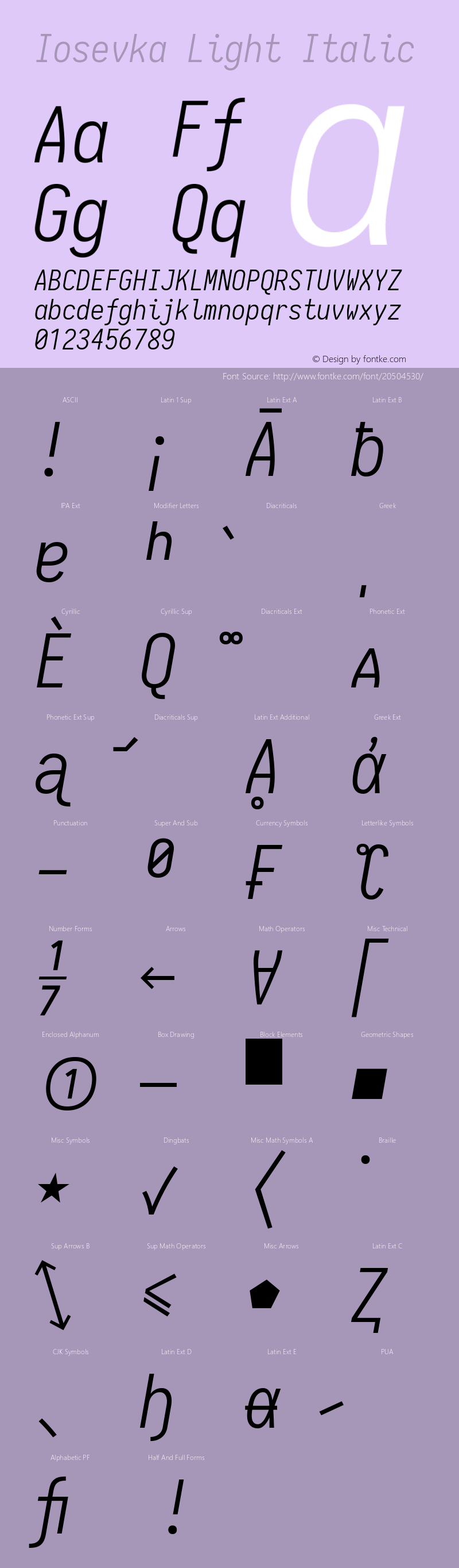 Iosevka Term Light Italic 1.12.4; ttfautohint (v1.6)图片样张