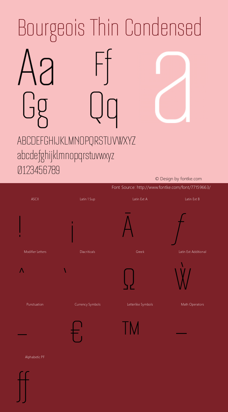 Bourgeois Thin Condensed Version 1.105;PS 001.105;hotconv 1.0.88;makeotf.lib2.5.64775图片样张