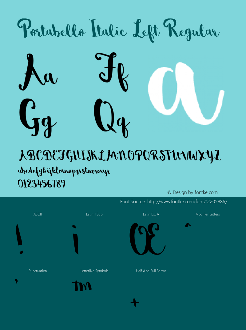 Portabello Italic Left Regular Version 1.0图片样张