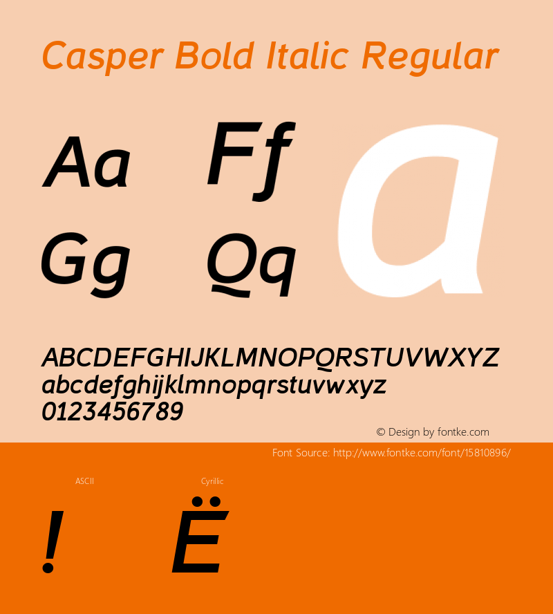 Casper Bold Italic Regular Version 1.000 2011 initial release; ttfautohint (v1.4.1)图片样张