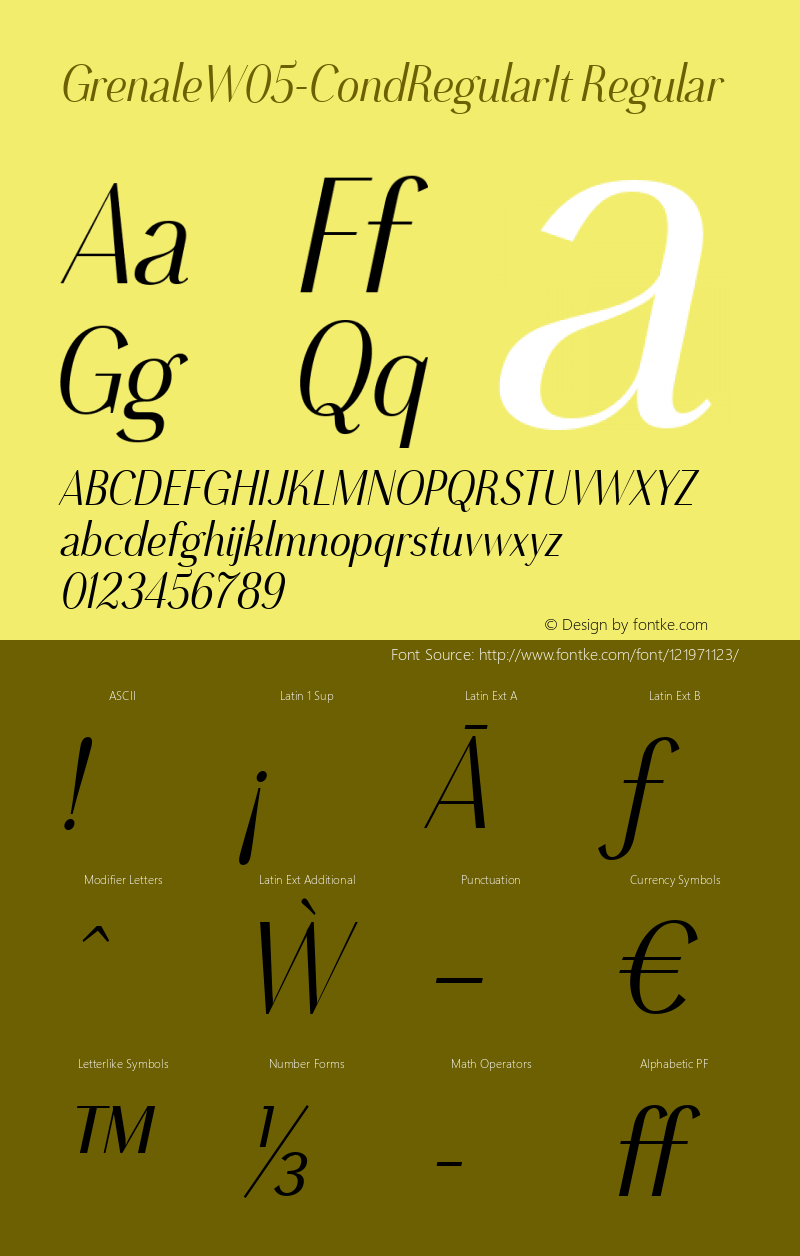 Grenale W05 Cond Regular Italic Version 1.00图片样张