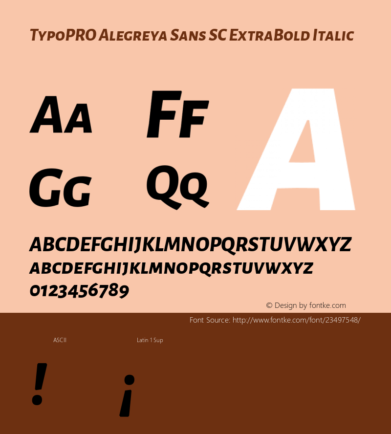 TypoPRO Alegreya Sans SC ExtraBold Italic Version 1.001;PS 001.001;hotconv 1.0.70;makeotf.lib2.5.58329 DEVELOPMENT; ttfautohint (v0.97) -l 8 -r 50 -G 200 -x 17 -f dflt -w G -W图片样张