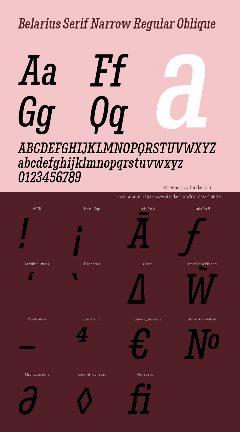 Belarius Serif Narrow Regular Oblique Version 1.001图片样张