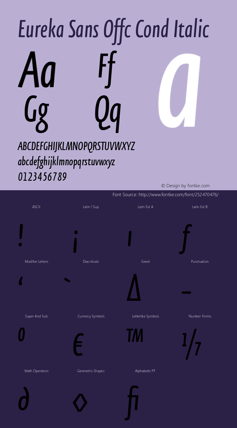 Eureka Sans Offc Cond Italic Version 7.504; 2011; Build 1020图片样张