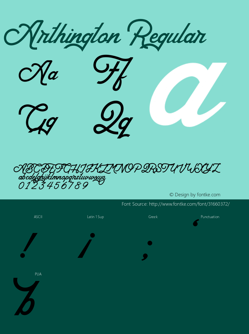 Arthington Version 1.00;March 11, 2019;FontCreator 11.5.0.2422 64-bit图片样张