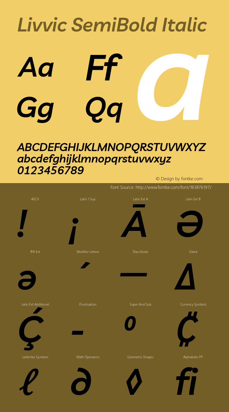 Livvic SemiBold Italic Version 1.000; ttfautohint (v1.8.2)图片样张