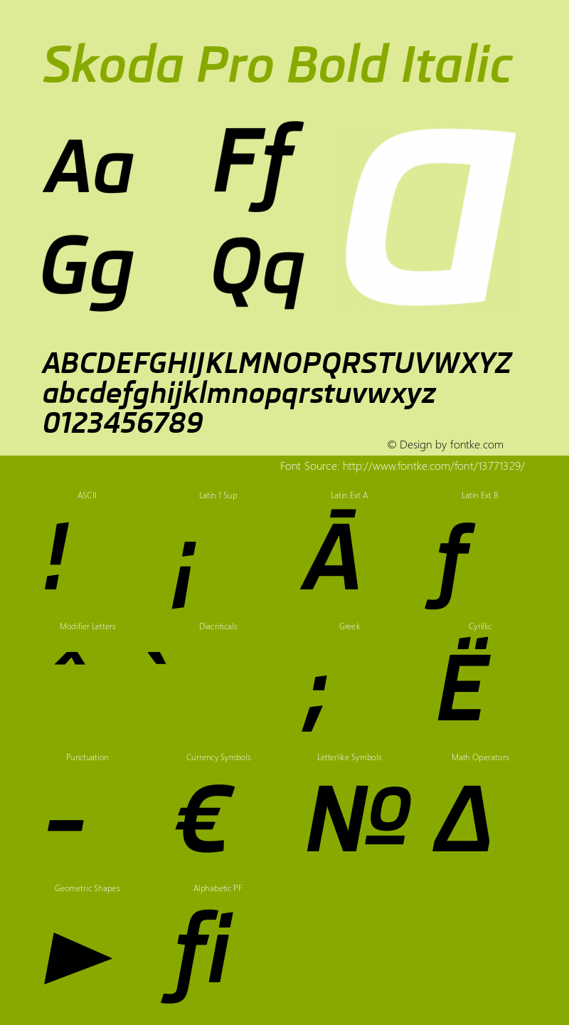 Skoda Pro Bold Italic Final Version 1.001 Autohinted图片样张