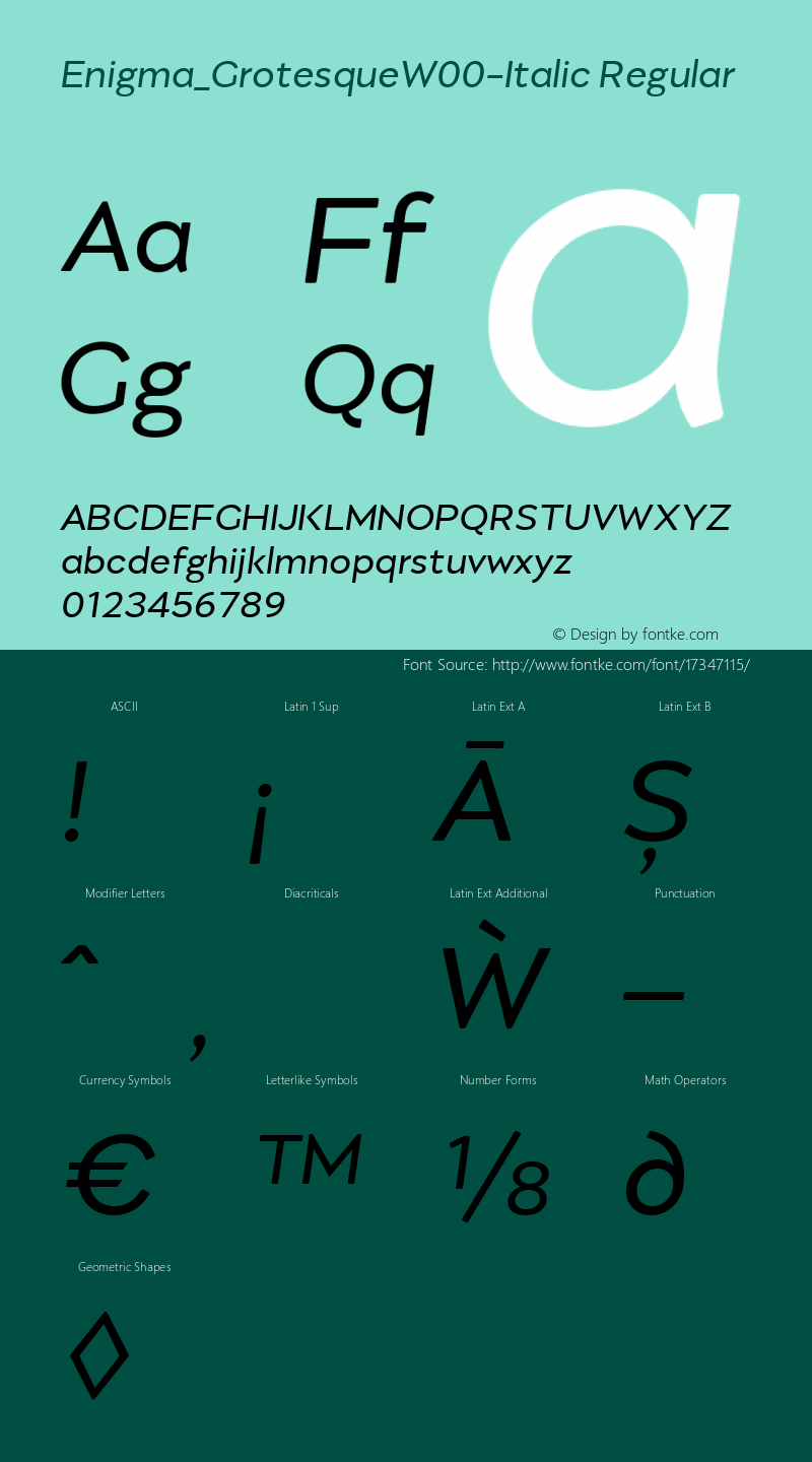 Enigma_GrotesqueW00-Italic Regular Version 1.00图片样张