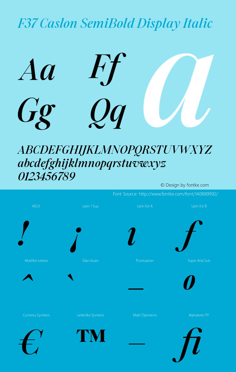 F37 Caslon SemiBold Display Italic Version 1.000图片样张