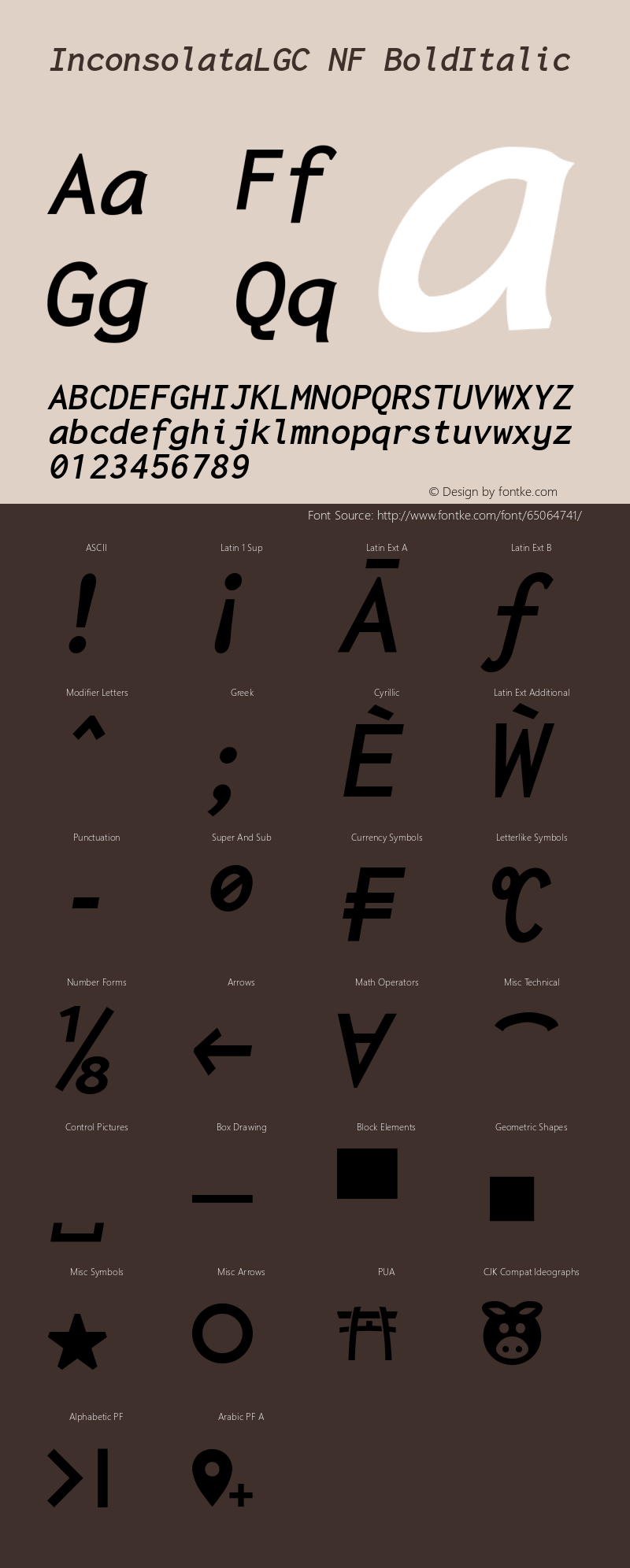 Inconsolata LGC Bold Italic Nerd Font Complete Mono Windows Compatible Version 1.3;Nerd Fonts 2.1.0图片样张