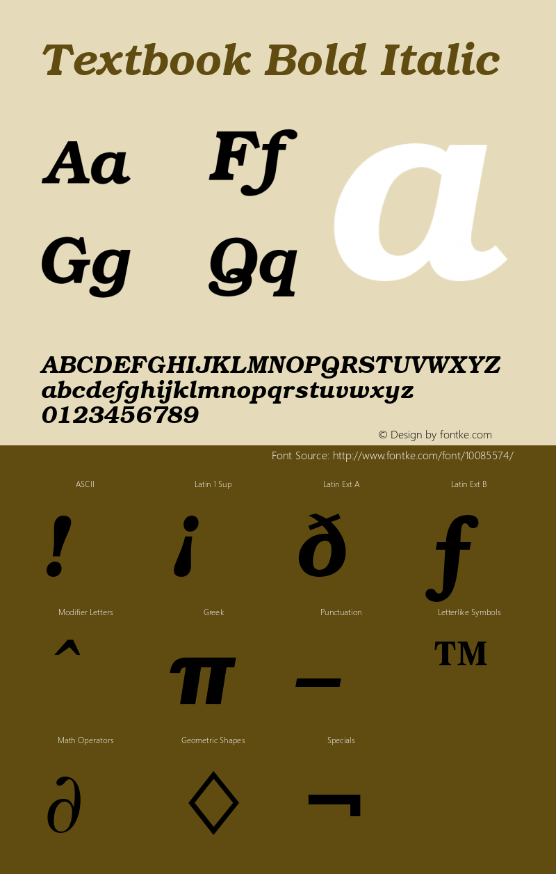 Textbook Bold Italic Font Version 2.6; Converter Version 1.10图片样张