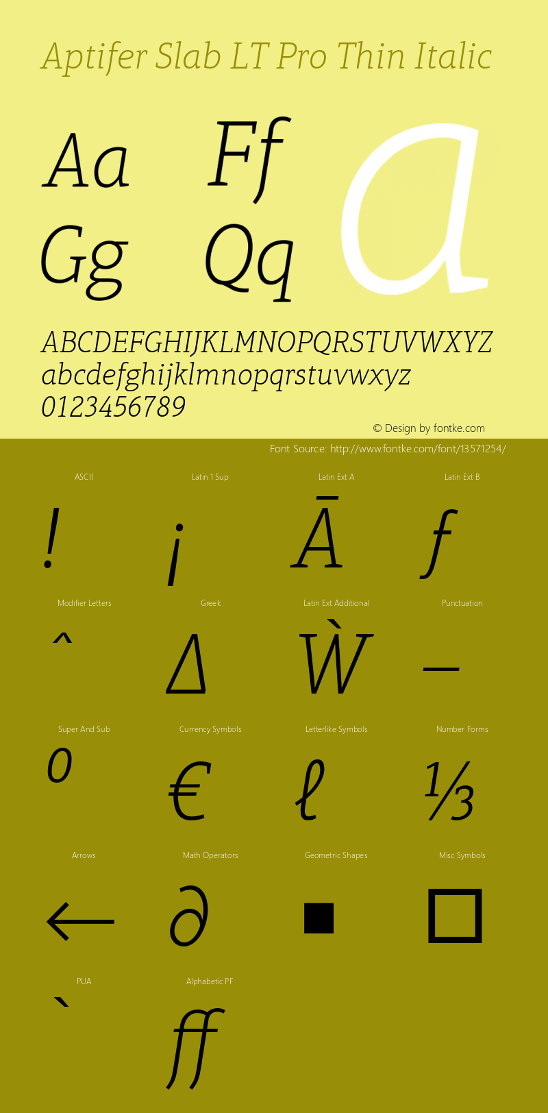 Aptifer Slab LT Pro Thin Italic Version 1.000;PS 001.000;hotconv 1.0.38图片样张