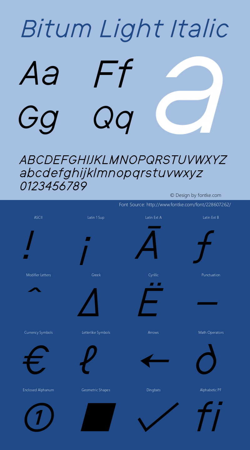 Bitum Light Italic Version 1.000图片样张